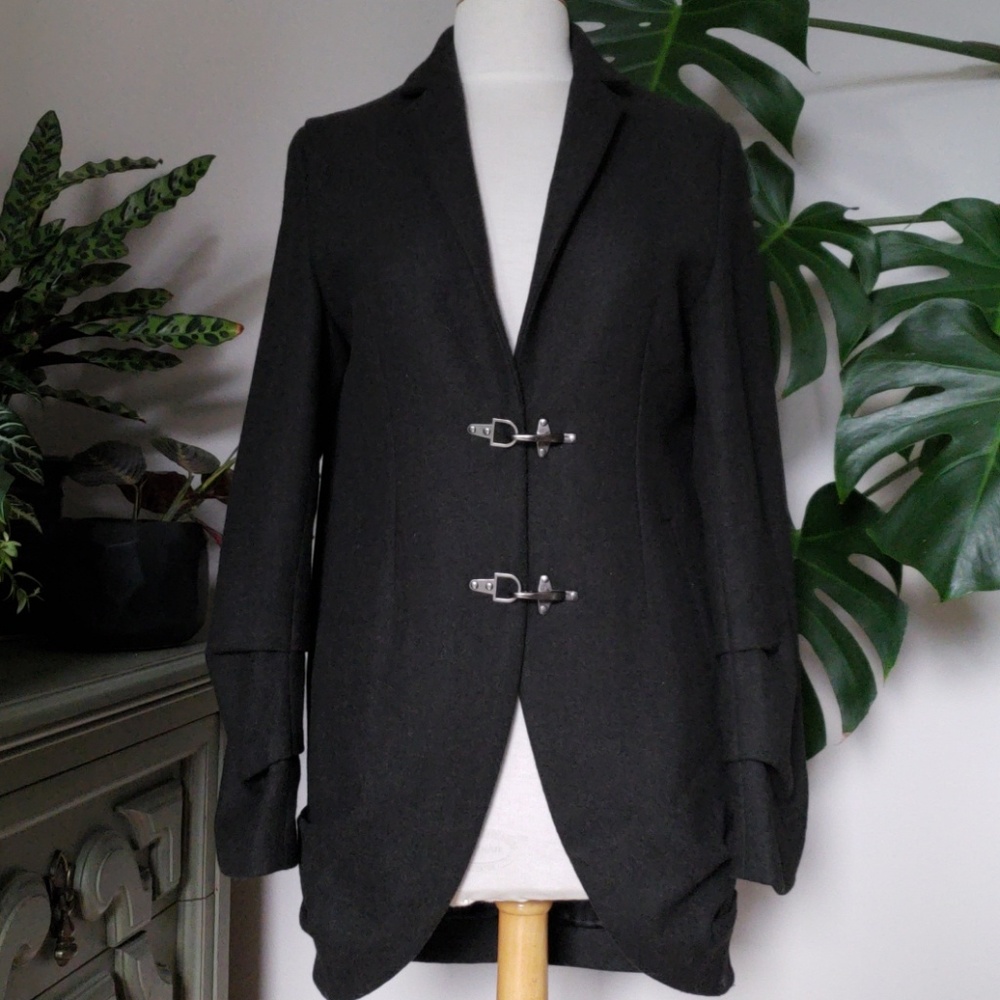 Unique Charcoal-Green Wool Blend Coat